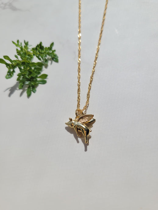 Flying Pig Gold Fill Necklace