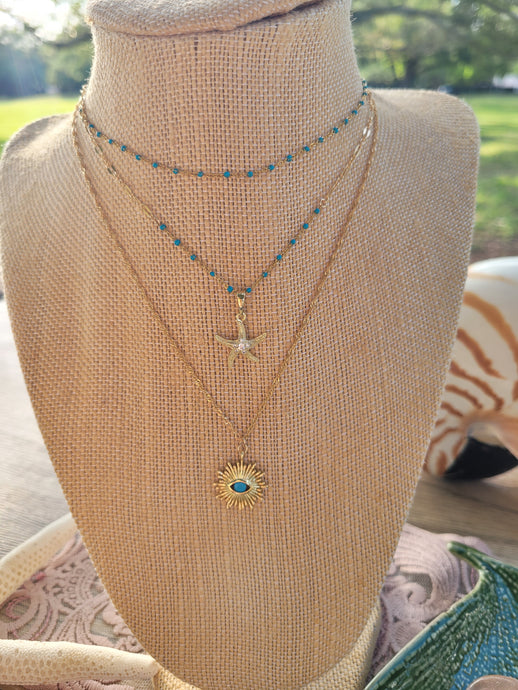 Starfish choker on seaquin chain with turquoise detail