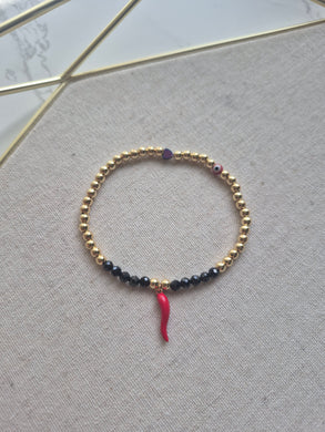 Red Italian Horn Protection Bracelet - Black Tourmaline