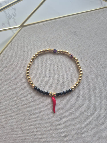 Red Italian Horn Protection Bracelet - Black Tourmaline