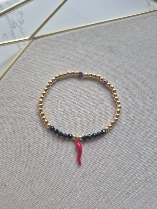Red Italian Horn Protection Bracelet - Black Tourmaline
